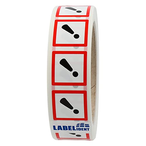 Labelident GHS 07 Etiketten 25 x 25 mm - Achtung - 1.000 Gefahrensymbole Aufkleber auf 1 Rolle(n), 3 Zoll (76,2 mm) Rollenkern, Polyethylen, GHS Kennzeichnung von Labelident