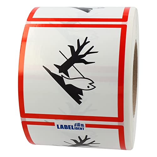 GHS 09 Etiketten 100 x 100 mm - Warnung Umweltgefahr - 1.000 Gefahrensymbole Aufkleber auf 1 Rolle(n), 40 mm Rollenkern, Polyethylen, GHS Kennzeichnung von Labelident