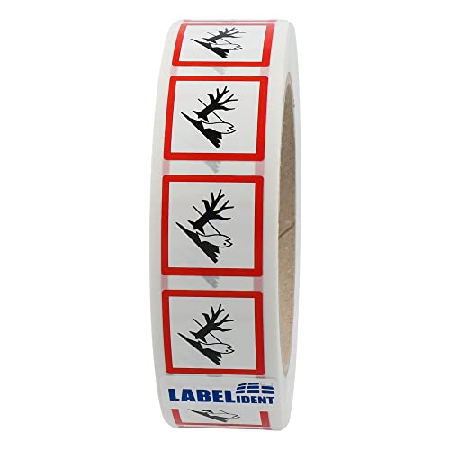 Labelident GHS 09 Etiketten 25 x 25 mm - Warnung Umweltgefahr - 1.000 Gefahrensymbole Aufkleber auf 1 Rolle(n), 3 Zoll (76,2 mm) Rollenkern, Polyethylen, GHS Kennzeichnung von Labelident