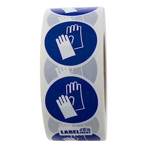Gebotszeichen Aufkleber Ø 50 mm - Handschutz benutzen M009-1.000 Gebotsschilder selbstklebend in 1 Rolle(n), Polyethylen Folie blau-weiß von Labelident