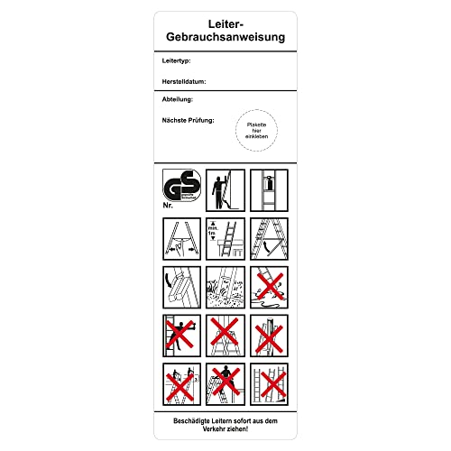Grundplaketten für Prüfplaketten 50 x 150 mm - Leiter-Gebrauchsanweisung - 500 Grundetiketten auf Rolle, Polyethylen selbstklebend, weiß-schwarz-rot von Labelident