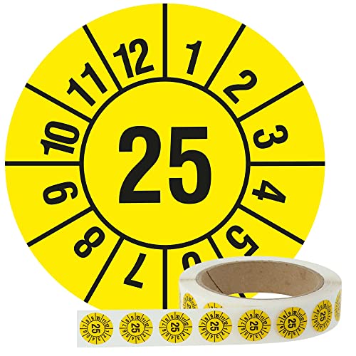 Labelident Jahresprüfplakette 2025Ø 20 mm, 1.000 widerstandsfähige Prüfplaketten auf Rolle, Polyethylen, gelb, selbstklebend, Jahresplakette von Labelident