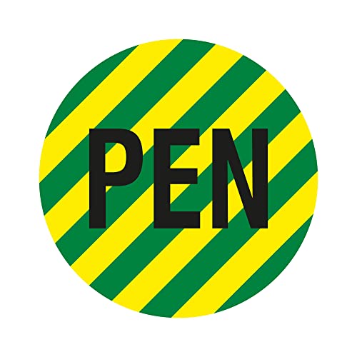 Labelident Leiterkennzeichnung - PEN - Neutralleiter mit Schutzfunktion - Ø 13 mm - 1000 Leiterkennzeichen Etiketten auf 1 Rolle(n), Polyester, grün/gelb gestreift, selbstklebend von Labelident
