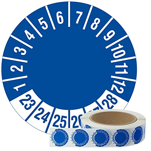 Labelident Mehrjahresprüfplaketten 2023-2028 - nur Zahlenkranz - Ø 30 mm, 1.000 widerstandsfähige Prüfplaketten auf Rolle, Polyethylen, blau von Labelident