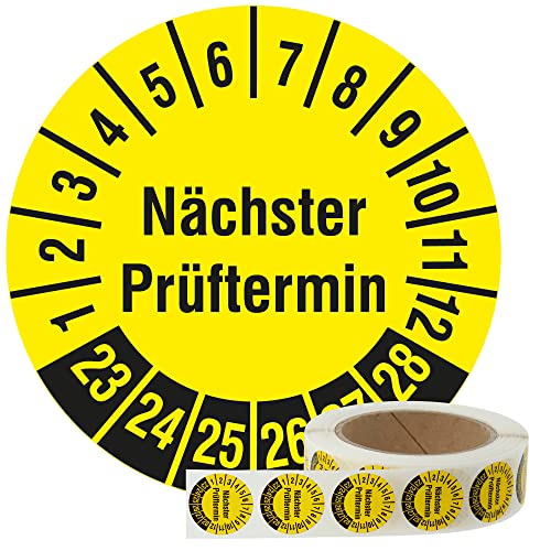 Labelident Mehrjahresprüfplaketten Nächster Prüftermin 2023-2028 - Ø 30 mm - 1.000 Prüfplaketten auf Rolle, Polyethylen, Prüfetiketten gelb von Labelident