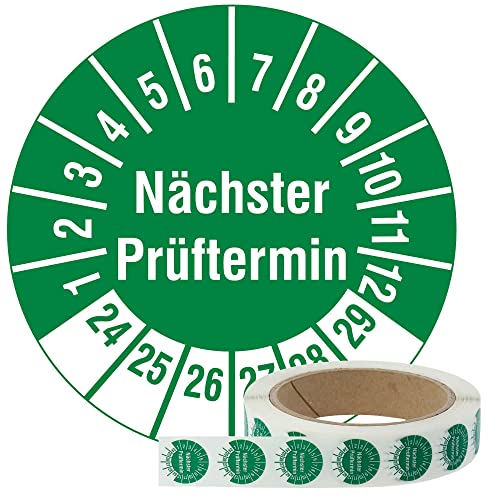 Labelident Mehrjahresprüfplaketten Nächster Prüftermin 2024-2029 - Ø 20 mm - 1.000 fälschungssichere Prüfplaketten auf Rolle, Polyethylen, grün, selbstklebend von Labelident