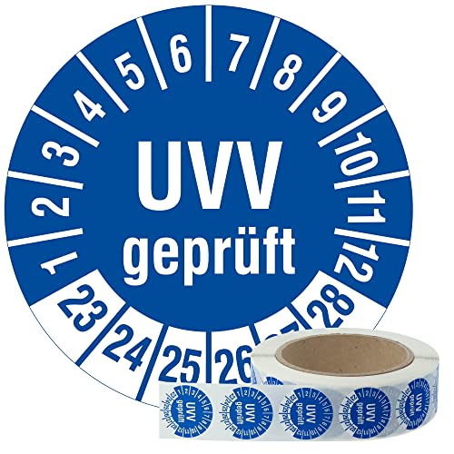 Labelident Mehrjahresprüfplaketten UVV geprüft 2023-2028 - Ø 30 mm - 1.000 widerstandsfähige Prüfplaketten auf Rolle, Polyethylen, blau, selbstklebend von Labelident