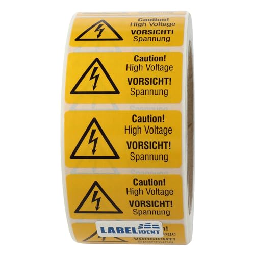 Labelident Warnaufkleber W012 - Warnung elektrische Spannung - 50,8 x 25,4 mm - 1.000 selbstklebende Warnzeichen 1 Rolle(n), 76 mm, Polyethylen von Labelident
