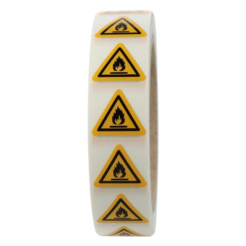 Labelident Warnaufkleber W021 - Warnung feuergefährliche Stoffe - Seitenlänge: 25 mm - 1.000 selbstklebende Warnzeichen 1 Rolle(n), 76 mm, Polyethylen von Labelident
