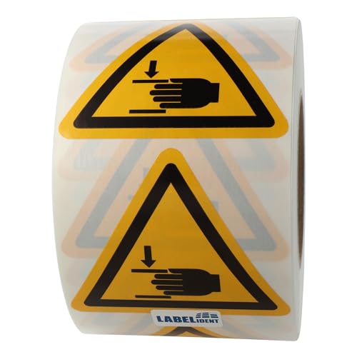 Warnaufkleber W024 - Warnung Handverletzungen - Seitenlänge: 100 mm - 1.000 selbstklebende Warnzeichen 1 Rolle(n), 76 mm, Polyethylen von Labelident