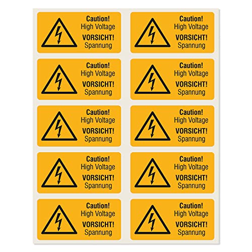 Labelident Warnaufkleber - Warnung elektrische Spannung - 51 x 25 mm - 100 selbstklebende Warnzeichen in 1 Packung, Polyester von Labelident