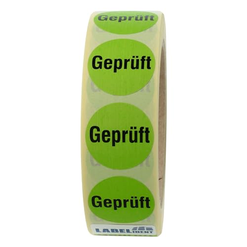 Qualitätssicherungsetiketten - Geprüft - Ø 30 mm - 1.000 QS-Etiketten auf Rolle, Papier grün, selbstklebend von Labelident