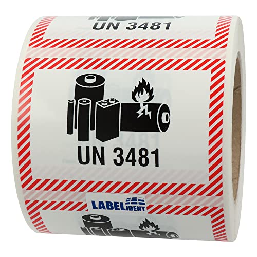 Transportaufkleber - Lithium-Ionen-Batterien in Ausrüstungen oder mit Ausrüstungen verpackt, UN 3481-100 x 70 mm - 500 Batterie Aufkleber auf 1 Rolle(n), Akku Etiketten von Labelident
