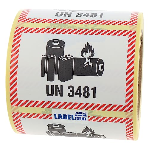 Transportaufkleber - Lithium-Ionen-Batterien in Ausrüstungen oder mit Ausrüstungen verpackt, UN 3481-100 x 70 mm - 500 Batterie Aufkleber auf 1 Rolle(n), Akku Etiketten von Labelident
