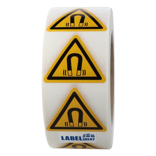 Warnaufkleber W006 - Warnung magnetisches Feld - Seitenlänge: 50 mm - 1.000 selbstklebende Warnzeichen 1 Rolle(n), Polyethylen von Labelident