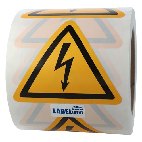 Warnaufkleber W012 - Warnung gefährliche elektrische Spannung - Seitenlänge: 100 mm - 1.000 selbstklebende Warnzeichen 1 Rolle(n), 76 mm, Polyethylen von Labelident