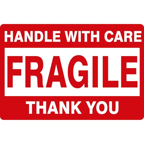 Warnetiketten 76,2 x 50,8 mm - Paket Aufkleber handle with care/fragile/thank you - 500 Versandaufkleber auf 1 Rolle(n), Papier selbstklebend von Labelident