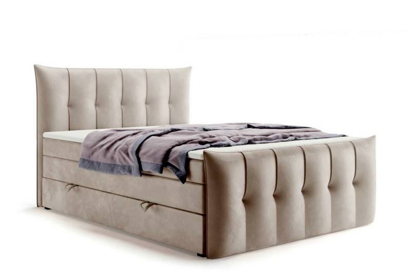 Labett Boxspringbett mit Bettkasten, Doppelmatratze PREMIUM 11 KING 160x200 180x200 200x200 (2 Bettkästen, Topper), Bonellfederkern- und Taschenfederkernmatratze von Labett