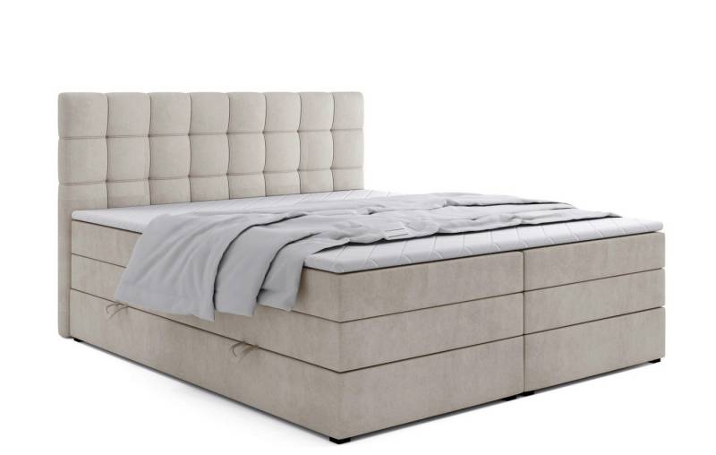 Labett Boxspringbett mit Bettkasten Doppelmatratze & Topper IGELLA KING 180x200 200x200 (Doppelbett, Bettkasten, Matratze, Topper), Bonellfederkern- und Taschenfederkernmatratze von Labett