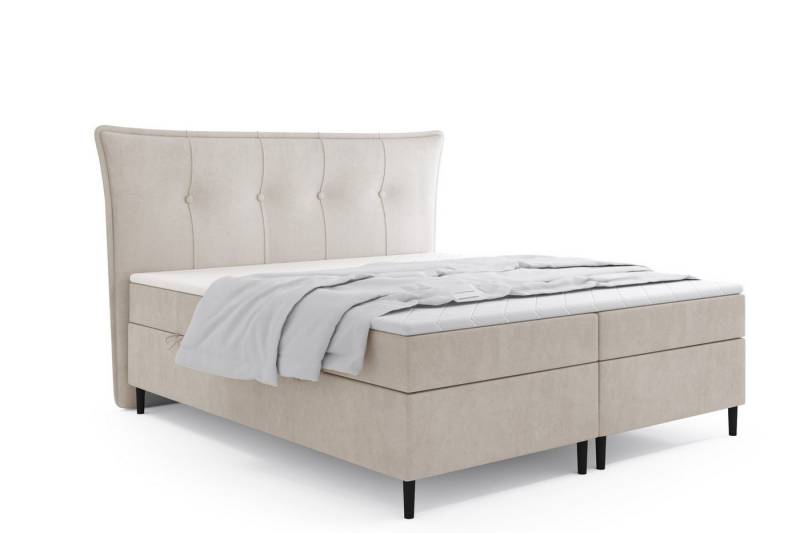 Labett Boxspringbett mit Bettkasten mit hohen Beinen ZOYA 140x200 160x200 180z200 200x200 (2 Bettkästen, Topper), 7-Zonen Taschenfederkernmatratze H3 oder H4 von Labett
