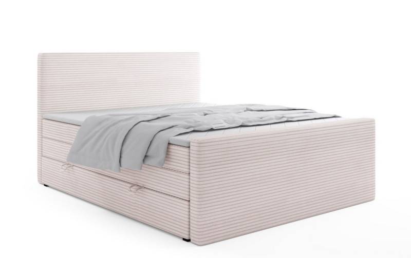 Labett Boxspringbett Bettkasten & Doppelmatratze Cordstoff POSETTO KING 180x200 200x200 (2 Bettkästen, Topper), Bonellfederkern- und Taschenfederkernmatratze von Labett