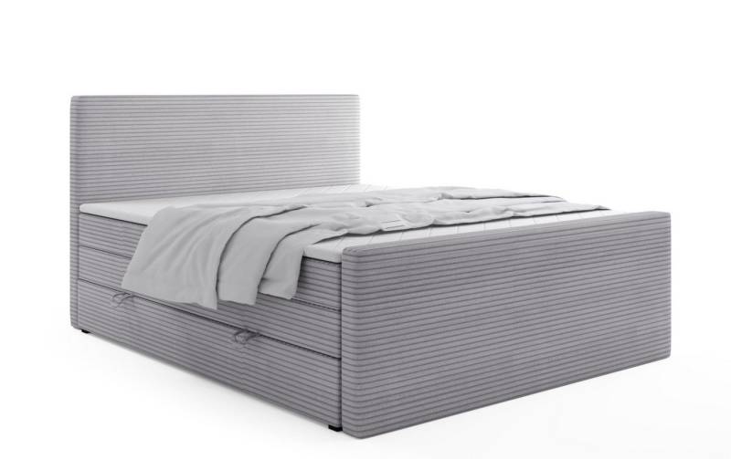 Labett Boxspringbett Bettkasten & Doppelmatratze Cordstoff POSETTO KING 180x200 200x200 (2 Bettkästen, Topper), Bonellfederkern- und Taschenfederkernmatratze von Labett