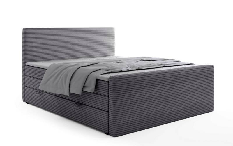 Labett Boxspringbett Bettkasten & Doppelmatratze Cordstoff POSETTO KING 180x200 200x200 (2 Bettkästen, Topper), Bonellfederkern- und Taschenfederkernmatratze von Labett