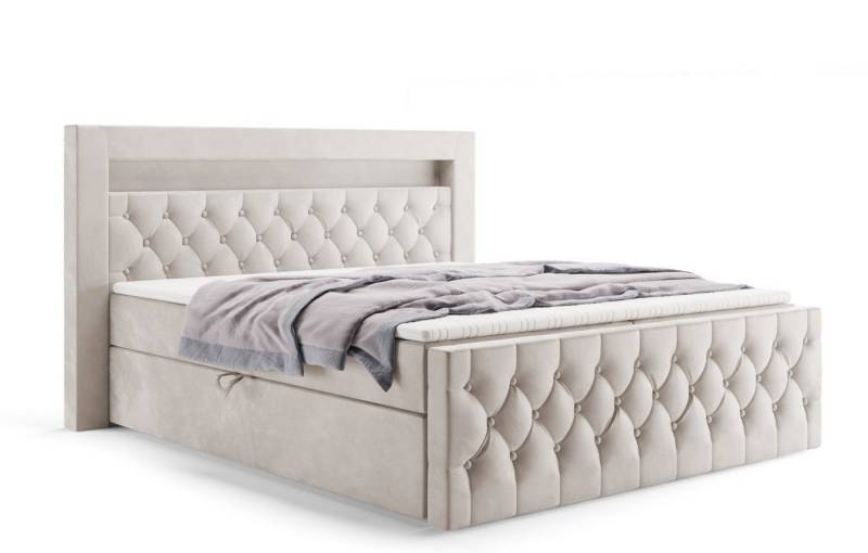 Labett Boxspringbett GOLD 9 mit LED, gestepptem Kopf- & Fußteil (Boxspringbett, Bettkasten, Matratze, Topper), 7-Zonen Taschenfederkernmatratze H3 oder H4 von Labett
