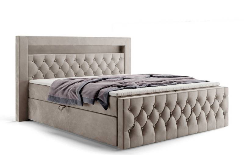 Labett Boxspringbett GOLD 9 mit LED, gestepptem Kopf- & Fußteil (Boxspringbett, Bettkasten, Matratze, Topper), 7-Zonen Taschenfederkernmatratze H3 oder H4 von Labett