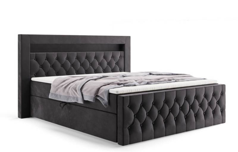 Labett Boxspringbett GOLD 9 mit LED, gestepptem Kopf- & Fußteil (Boxspringbett, Bettkasten, Matratze, Topper), 7-Zonen Taschenfederkernmatratze H3 oder H4 von Labett