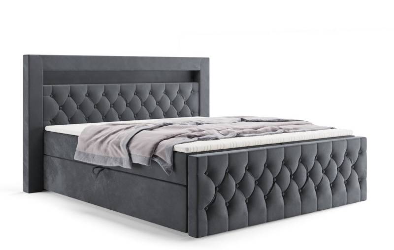 Labett Boxspringbett GOLD 9 mit LED, gestepptem Kopf- & Fußteil (Boxspringbett, Bettkasten, Matratze, Topper), 7-Zonen Taschenfederkernmatratze H3 oder H4 von Labett