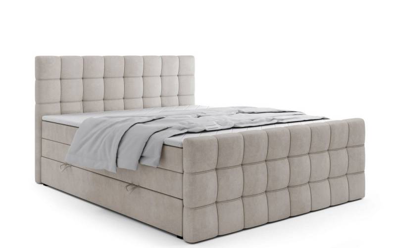 Labett Boxspringbett mit Bettkasten, Doppelmatratze, IGANTE KING 160x200 180x200 200x200 (Boxspringbett, Bettkasten, Matratze, Topper), Bonellfederkern- und Taschenfederkernmatratze von Labett