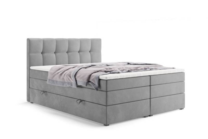 Labett Boxspringbett mit Bettkasten Doppelmatratze ALVIN KING 160x200 180x200 200x200 (2 Bettkästen, Topper), Bonellfederkern- und Taschenfederkernmatratze von Labett