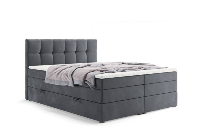 Labett Boxspringbett mit Bettkasten Doppelmatratze ALVIN KING 160x200 180x200 200x200 (2 Bettkästen, Topper), Bonellfederkern- und Taschenfederkernmatratze von Labett