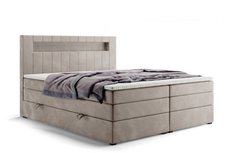 Labett Boxspringbett mit Bettkasten & Doppelmatratze GOLD 5 KING mit LED (Boxsprintbett,Bettkasten, Matratze, Topper), Bonellfederkern- und Taschenfederkernmatratze von Labett