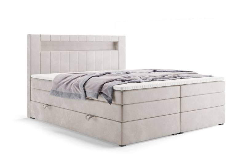 Labett Boxspringbett mit Bettkasten & Doppelmatratze GOLD 5 KING mit LED (Boxsprintbett,Bettkasten, Matratze, Topper), Bonellfederkern- und Taschenfederkernmatratze von Labett