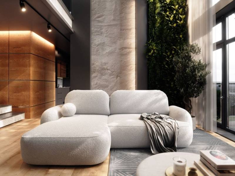 Labett Ecksofa MOLLY L-Form mit Schlaffunktion - Bouclé, rundes Design, 276x176 cm, mit Relaxfunktion von Labett