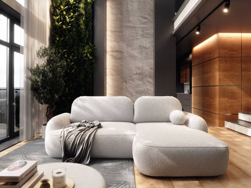 Labett Ecksofa MOLLY L-Form mit Schlaffunktion - Bouclé, rundes Design, 276x176 cm, mit Relaxfunktion von Labett