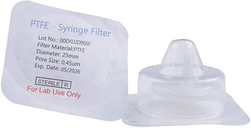 20 Stück Sterile Spritzenfilter PTFE 25 mm Durchmesser 0,45 μm Porengröße einzeln verpackt, HPLC- und GC-Nadelfilter, Laborfiltration mit hohem Durchsatz von Labfil
