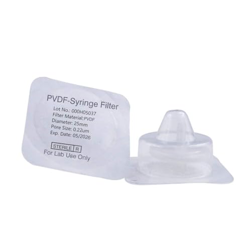 20 Stück Sterile Spritzenfilter PVDF 25 mm Durchmesser 0,22 μm Porengröße einzeln verpackt, HPLC- und GC-Nadelfilter, Laborfiltration mit hohem Durchsatz von Labfil