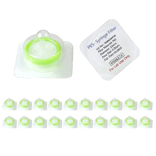 20 Stücke Spritzenfilter Sterile PES-Membrane 33 mm Durchmesser 0.22 μm Porengröße, HPLC und GC Nadelfilter, Hochdurchsatz-Laborfiltration für Biomed Scientific von Labfil
