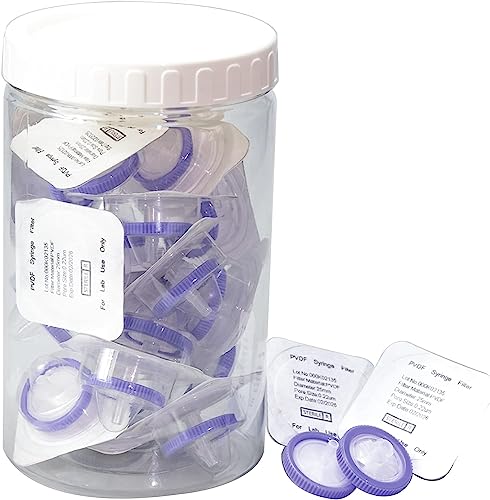 20 Stücke Spritzenfilter Sterile PVDF Hydrophile Membrane 25 mm Durchmesser 0.22 μm Porengröße, HPLC und GC Nadelfilter, Hochdurchsatz Laborfiltration von Labfil