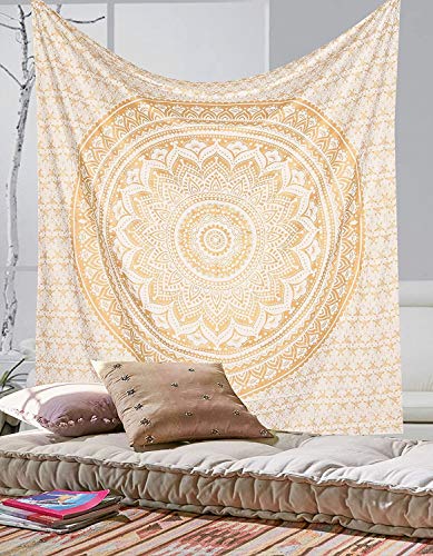 Exklusiver goldener Ombre-Mandala-Wandteppich von Labhanshi, Boho-Wandteppich, Queen Wandbehang Exklusiver goldener Ombre-Mandala-Wandteppich von Labhanshi, Boho-Wandteppich, Queen Wandbehang von Labhanshi