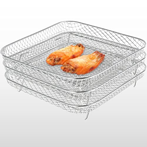 Labstandard Air Fryer Rack Square Rund DREI Schichten Stapeln 304 Edelstahl Korb Küchen Zubehör für Heißluftfritteuse Foodi Dual Zone Multifunktional Rechteckig Grillpfanne (Quadrat) von Labstandard