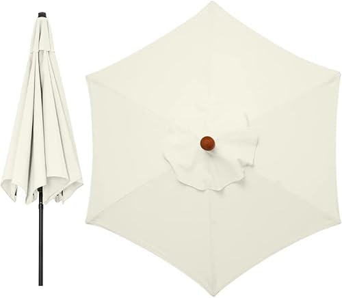 Labstandard Sonnenschirm Ersatzbezug 6 Streben Ersatz-Sonnenschirm Überdachung Ersatzabdeckung mit 6 Rippen Outdoor-Regenschirm Sonnenschutz 3m Markttisch-Regenschirm UV-Schutz Ersatzstoff (Beige 3m) von Labstandard
