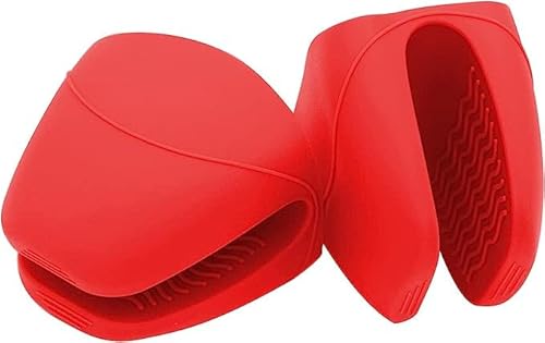 Mini Ofenhandschuh Anti Rutsch Hitzebeständig Silikon Topflappen zum Backen Kochen Grillen Handschuhe mit Ofenregal Schutz Lebensmittelecht Langlebig Griffschutz für Küche Kochen (Rot) von Labstandard