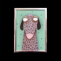 Acrylbild "Giraffen-Hund Nofretete" Lacaluna Kunst Malerei Portrait To Go Minibild Bild Gemälde Dekoration Hundebild Hund von Lacaluna