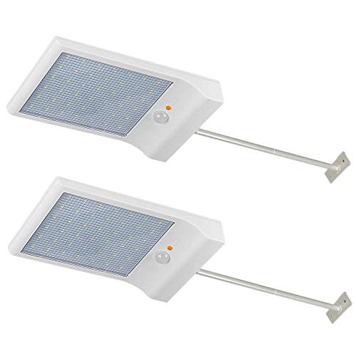 Lacasa 2 Stück Garten Solarleuchten, Solarlicht Außen 42 LED Solarlampe mit 120°Bewegungsmelder Wandleuchte IP65 3 Modi mi Aluminiumstange für Gärten, Patio, Türe, Zaun, Warmweiß 3000K von Lacasa