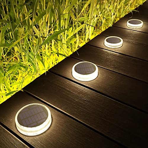 Lacasa Solar Bodenleuchten Aussen, 30LM 4 Stück Solarleuchten für Außen, Natürliches Weiß 4000K IP68 Wasserdicht Auto ON/OFF Solarlampen LED Wegeleuchten für Garten Rasen Terrasse Auffahrt, Runden von Lacasa