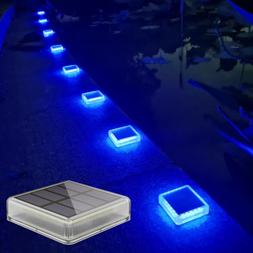 Lacasa Solar Bodenleuchten Aussen, 4 Stück 40LM Blaues Licht Solarleuchten für Außen, IP68 Wasserdicht Solarlampen Auto ON/OFF LED Wegeleuchten für Garten Rasen Terrasse Auffahrt, Quadrat von Lacasa